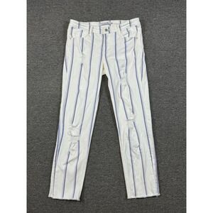 Billy T Distressed Skinny Jeans Size 8 White Blue Stripe Stretch Denim‎ Frayed